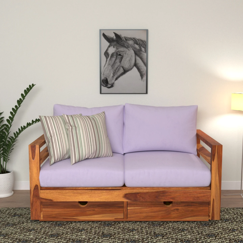 Sofa màu tím phù hợp với phòng khách ấm cúng, trẻ trung, dễ phối màu với trắng-beige, xanh nhạt