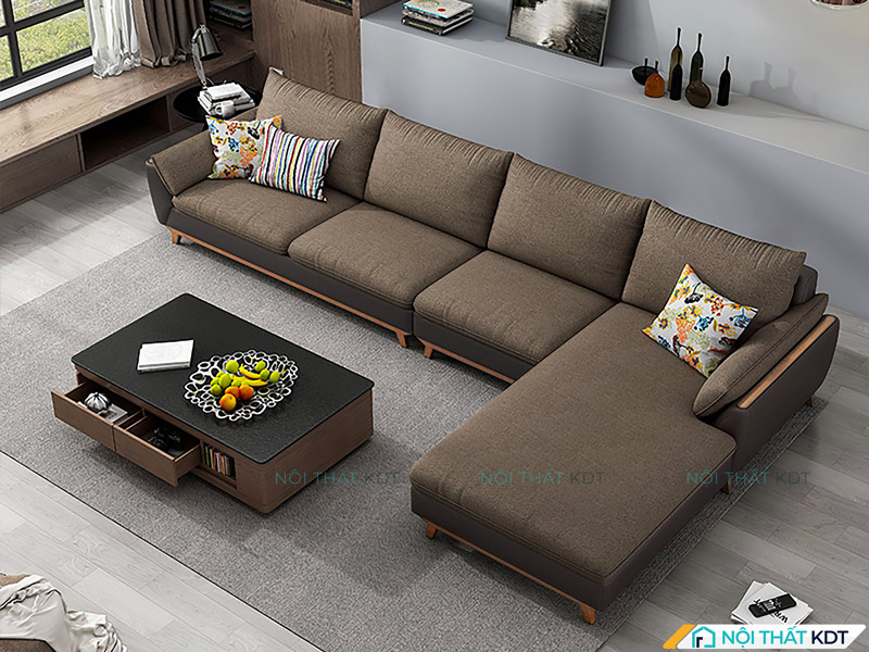 Sofa nỉ da kết hợp gỗ S152 của Nội thất KDT