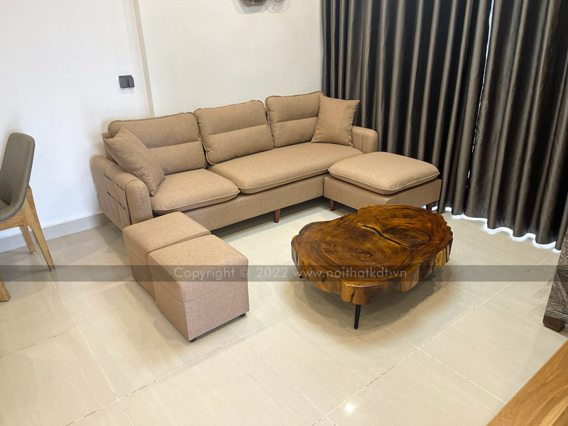 Sofa nỉ màu cà phê sữa mềm mại, thoải mái, dễ dàng phối hợp nhiều phong cách nội thất khác nhau