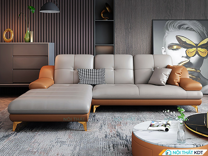 Sofa phòng khách nhà ống da góc chữ L S203-L3 của Nội thất KDT