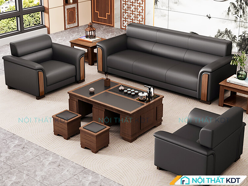 Sofa văng da S442 sang trọng, khí chất không gian lãnh đạo