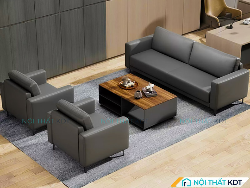 Sofa văng da S447 tạo cảm giác trang nhã và dễ tiếp cận cho khách đến văn phòng