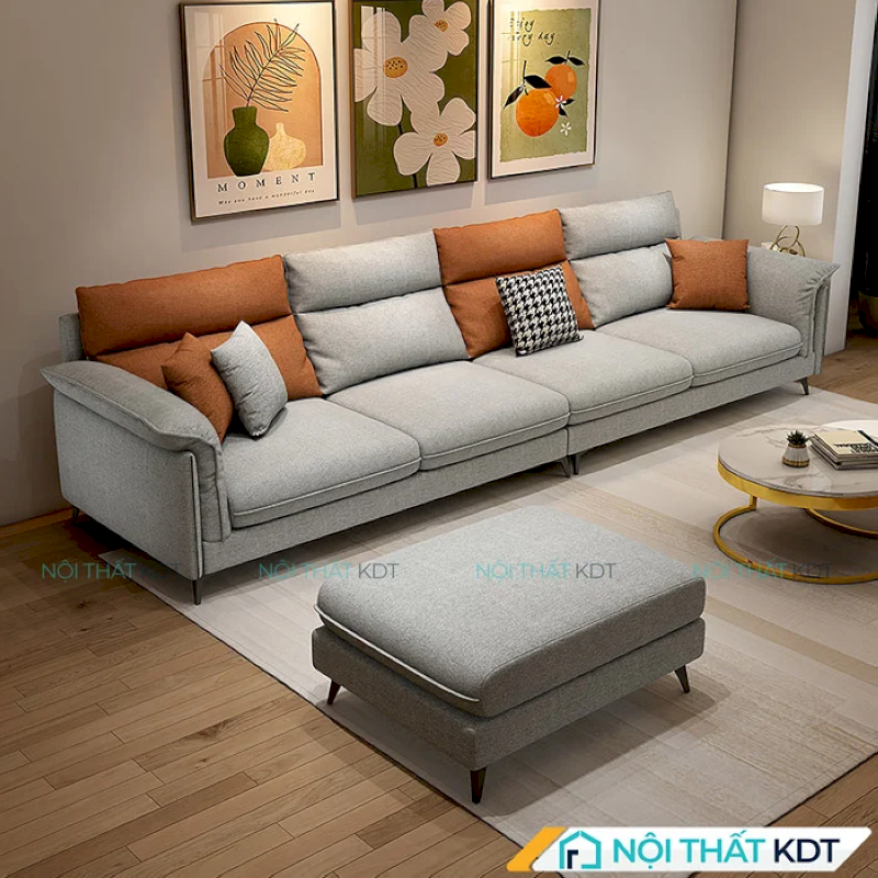 Sofa văng nỉ S406 tựa lưng phối 2 màu xám - nâu nổi bật, tạo điểm nhấn độc đáo cho không gian sống hiện đại