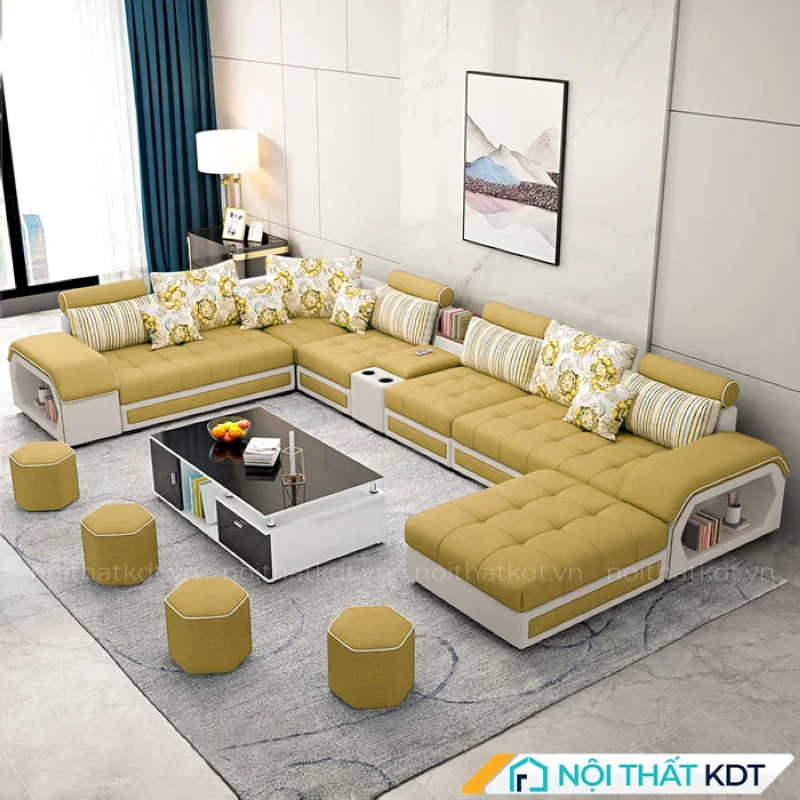 Tận hưởng sự thoải mái tối đa cùng sofa chữ U S29U màu vàng rộng rãi, lý tưởng cho những buổi quây quần bên gia đình và bạn bè