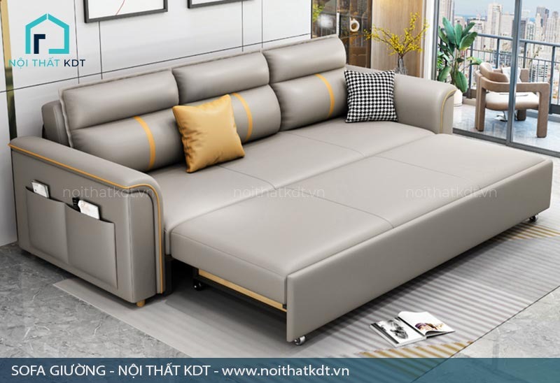Sofa da tích hợp giường có tủ để đồ tiện ích 