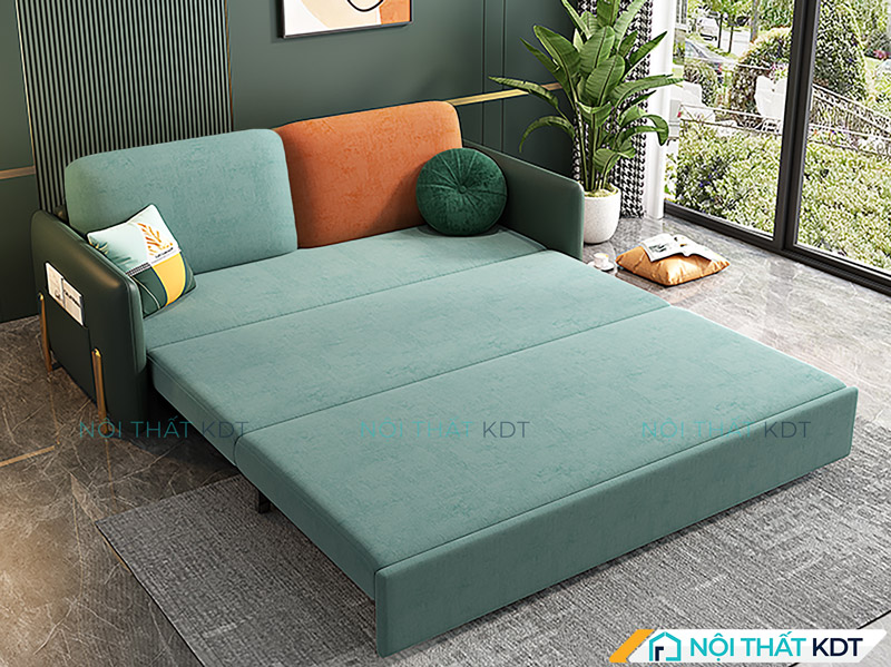 Sofa nỉ tích hợp giường S12 kết hợp da và nỉ 