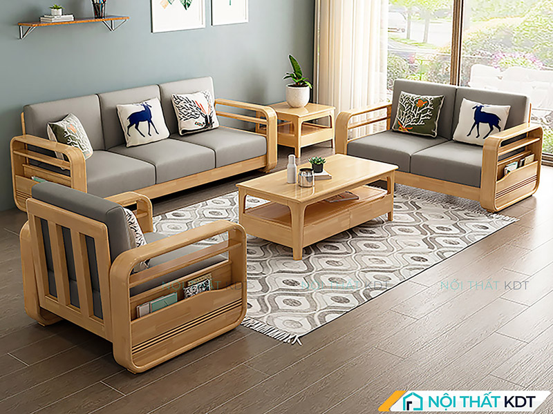 Bộ sofa gỗ sồi phòng khách tay vịn S178-U tại Nội thất KDT 