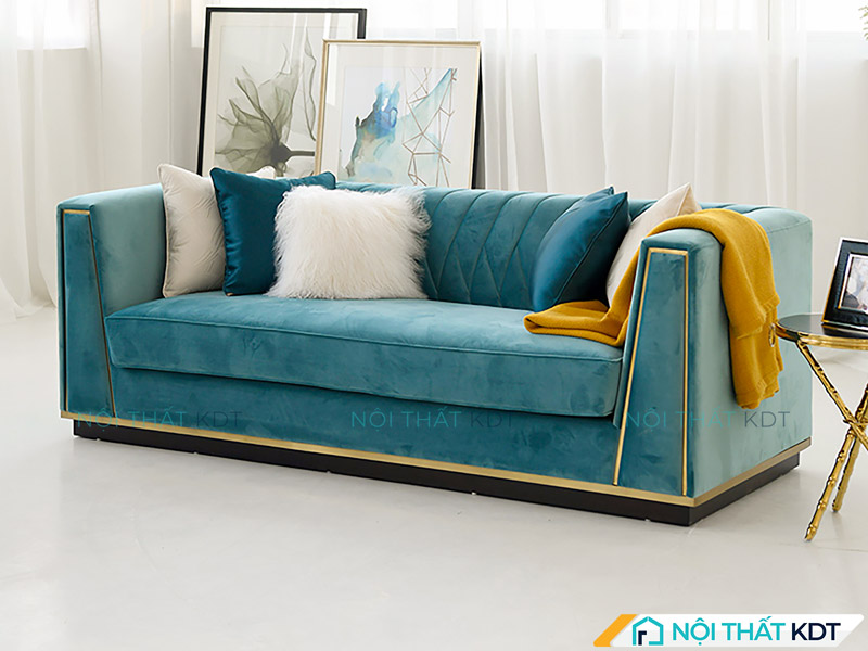 Ghế sofa 2 chỗ S489 tân cổ điển nẹp vàng 