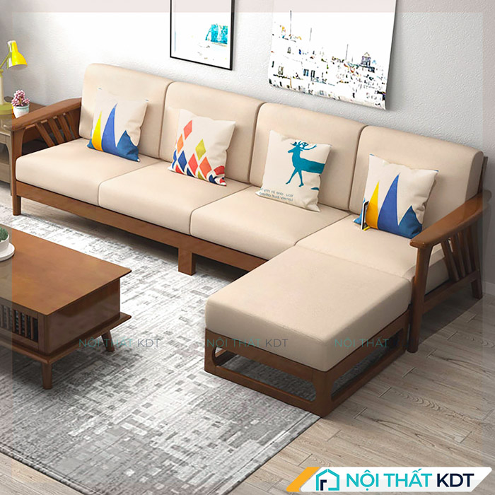 Sofa gỗ sồi góc L phòng khách chung cư nhỏ S260-L4 tại Nội thất KDT
