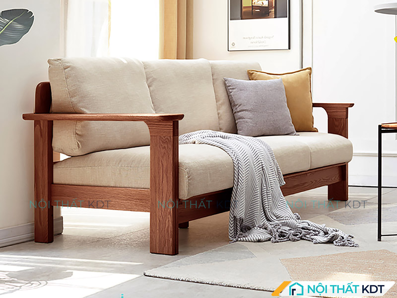 Sofa văng gỗ sồi S306 đơn giản, mộc mạc