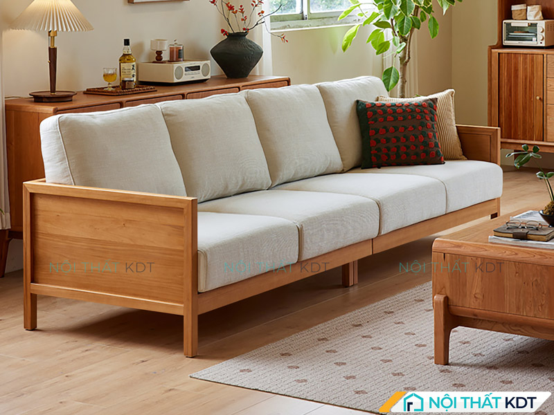 Sofa gỗ S466-V4 sở hữu tay vịn mỏng gọn, tạo điểm nhấn thanh thoát cho căn phòng