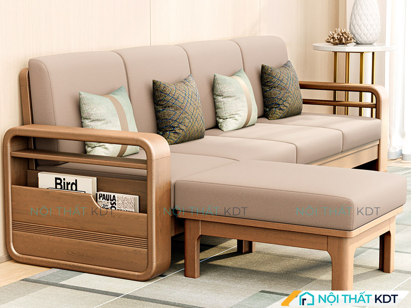 Vẻ đẹp mềm mại từ đường cong của sofa gỗ S178-L4 kiểu chữ L tay vịn bo cong