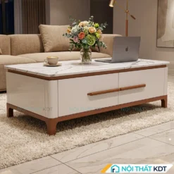 Bàn trà gỗ chân cao mặt đá B41
