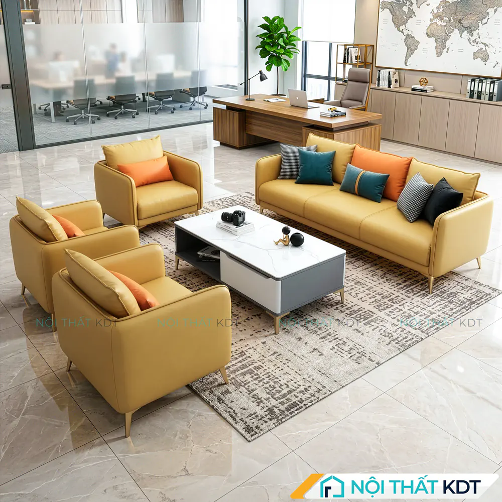 Bộ 4 ghế sofa văn phòng màu vàng S529