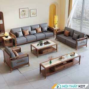 Bộ sofa gỗ kết hợp da đẹp S558-U