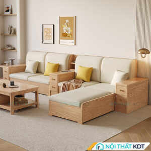 Ghế sofa gỗ góc 4 chỗ ngồi nhiều ngăn kéo S563-L4