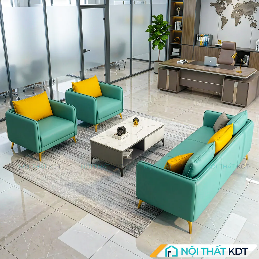 Sofa da màu xanh ngọc cho văn phòng S529