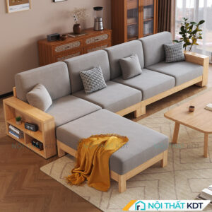 Sofa gỗ 4 chỗ ngồi có hộc chứa đồ S565-L4
