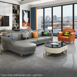 Sofa tân cổ điển trang nhã bọc da S488