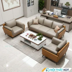 Sofa văn phòng bọc da màu be đậm và cam S520