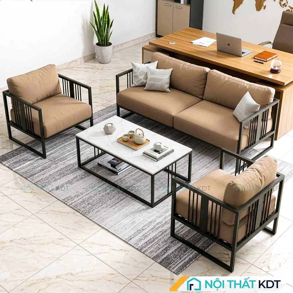 Sofa văn phòng màu be khung sắt sơn đen S550