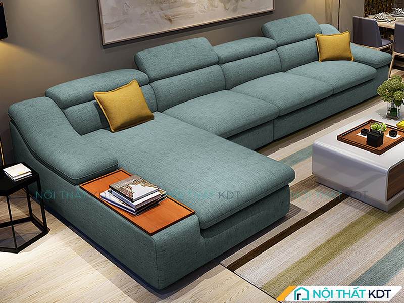 Bộ sofa vải nỉ cao cấp phòng khách S161 góc L có khay gỗ