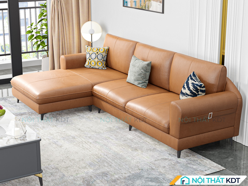 Nâng tầm đẳng cấp không gian với sofa da góc L S188 màu vàng cam