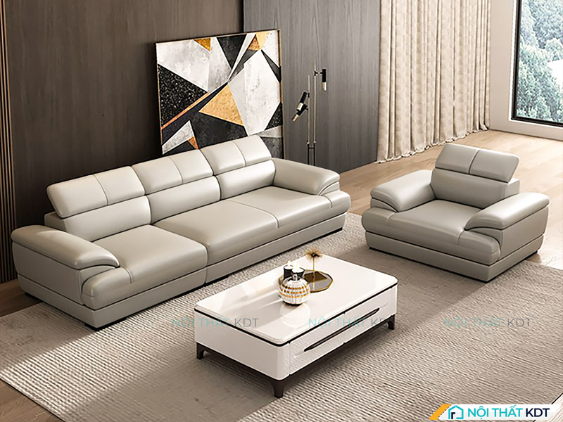 Sofa da có tựa và tay vịn thoải S215-V3 tối giản