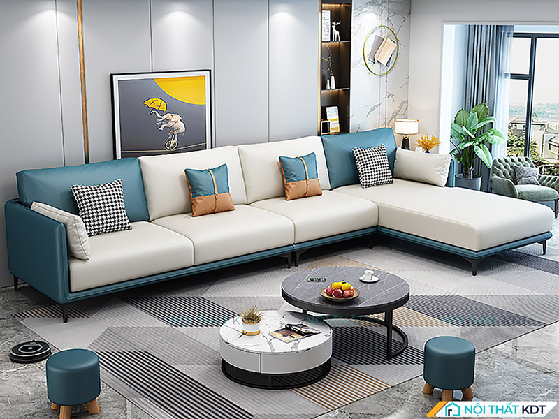 Sofa da góc chữ L kết hợp 2 màu S205 của Nội thất KDT