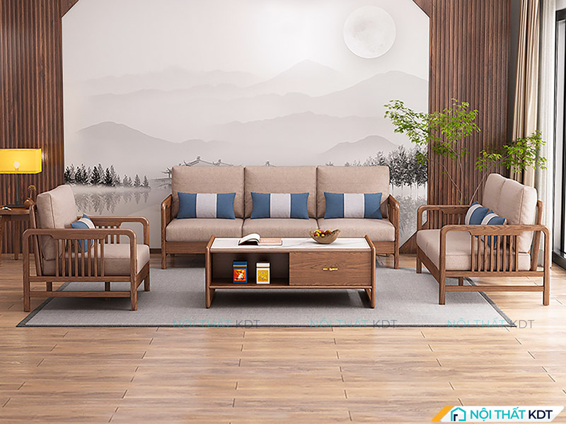 Sofa gỗ nan đứng tay vịn mỏng S340-U cho phòng khách