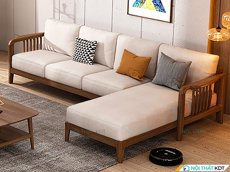 Sofa gỗ sồi góc L có tay vịn nhỏ gọn S326 