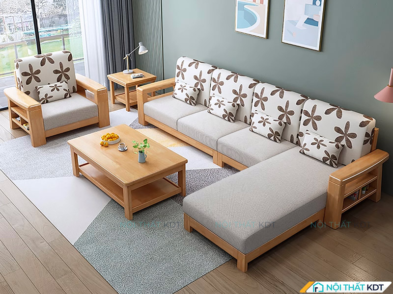Sofa gỗ sồi góc L S332 dành cho phòng khách