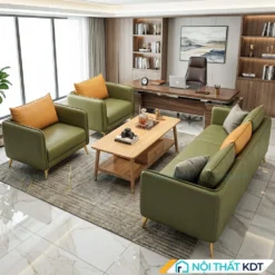 Bộ sofa văn phòng bọc da màu xanh rêu S529