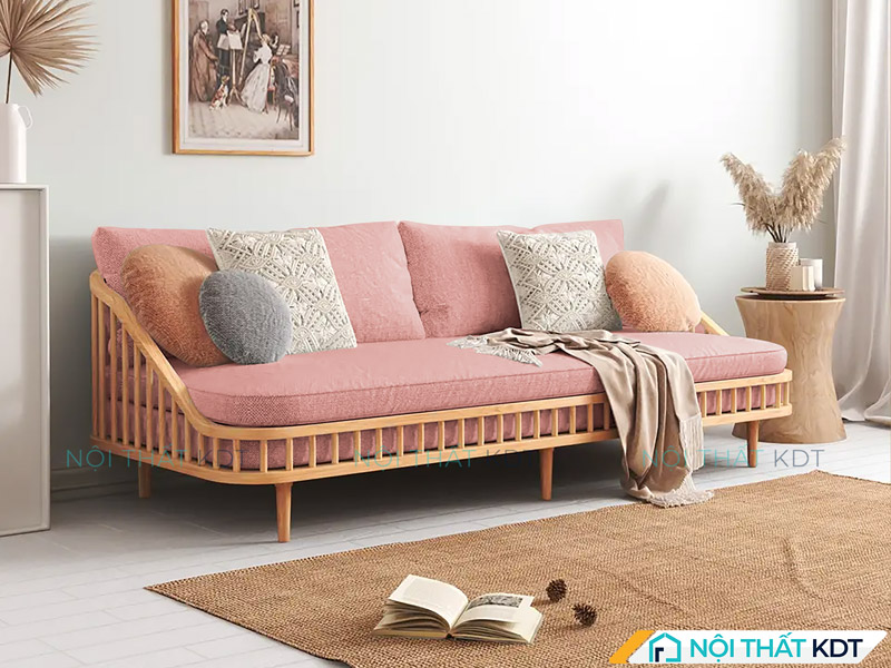 Sofa văng gỗ đệm nỉ tinh tế S318 độc đáo