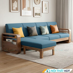 Sofa go tay vin bo cong S178 L4 mau xanh lam