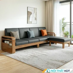 Sofa go tay vin bo goc S178 L4 mau den