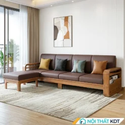 Sofa go tay vin bo goc S178 L4 mau nau cafe