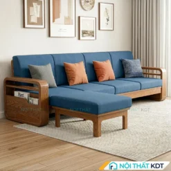 Sofa go tay vin bo goc S178 L4 mau xanh navy