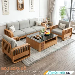 Bộ sofa gỗ sồi đệm nỉ hiện đại S274-U