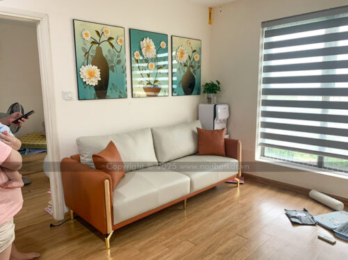 Sofa văng tay vịn bo tròn ốp gỗ S118 photo review