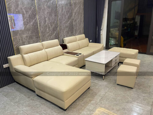 Sofa da góc phòng khách S211 photo review