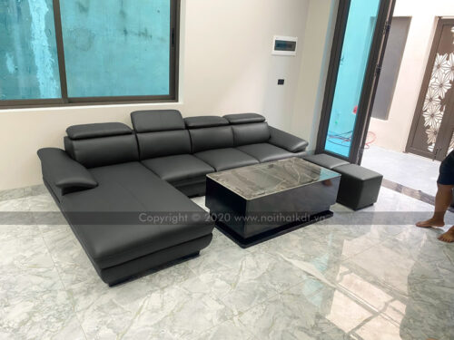 Bộ ghế sofa phòng khách da góc L tay vát S215 photo review