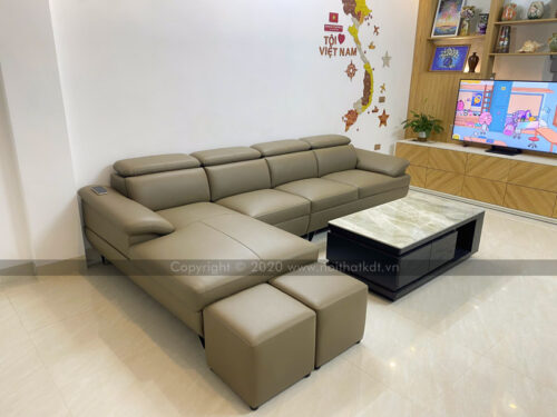 Bộ ghế sofa phòng khách da góc L tay vát S215 photo review