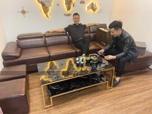 Bộ ghế sofa phòng khách da góc L tay vát S215 photo review