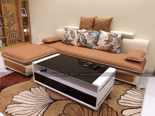 Bộ ghế sofa văng nỉ phòng khách nhỏ gọn tay vịn kèm gối S25 photo review