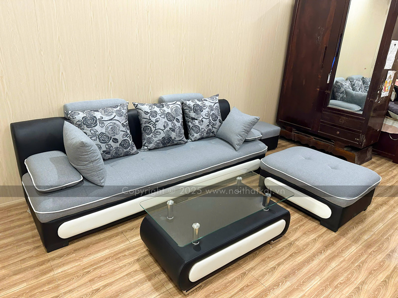 Bộ ghế sofa văng nỉ phòng khách nhỏ gọn tay vịn kèm gối S25 photo review