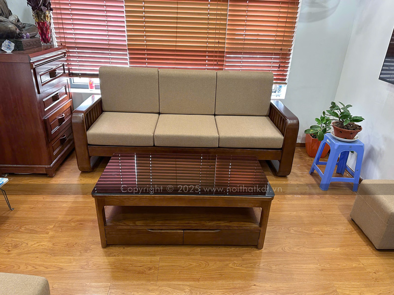 Sofa văng gỗ sồi nan gỗ đứng S274-V photo review