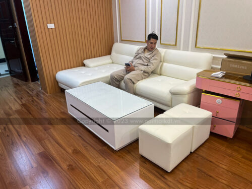 Ghế sofa da góc L tay vịn kiêm gối đầu S41 photo review
