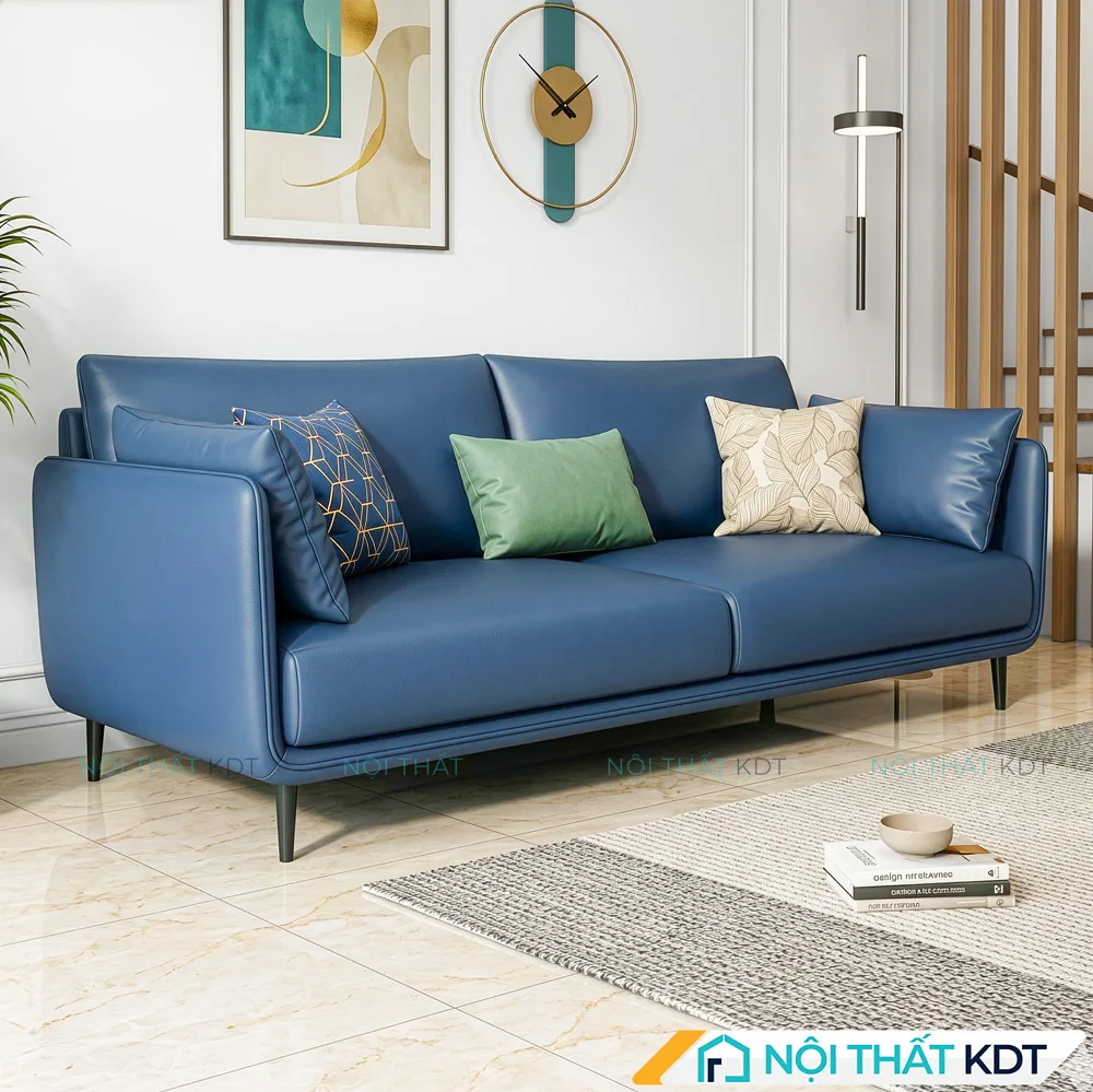 Sofa da 2 chỗ ngồi S121 màu xanh lam