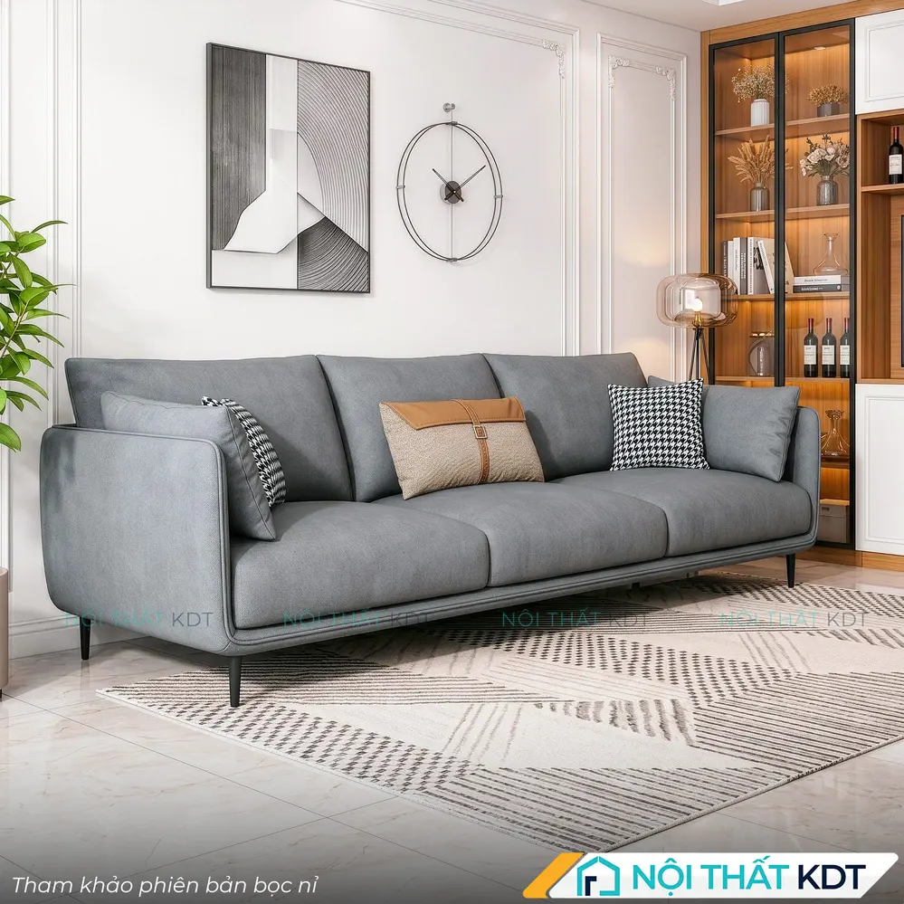 Sofa da 3 chỗ ngồi S121 bọc nỉ màu ghi